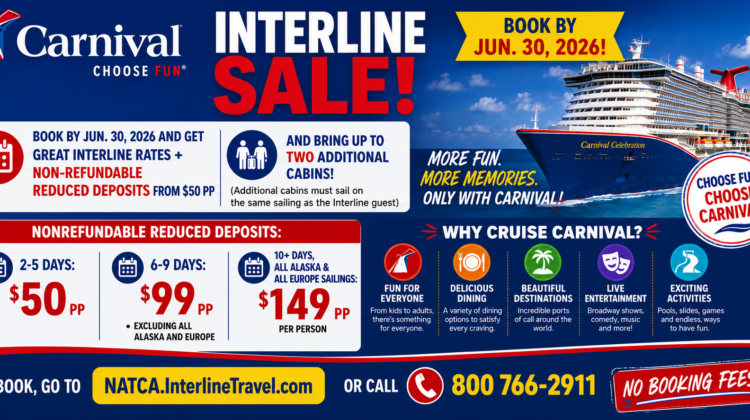 Carnival Interline Sale – Upgrades, Reduced Deposits & More!!